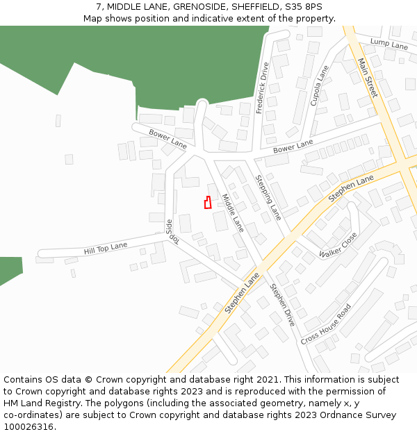 7, MIDDLE LANE, GRENOSIDE, SHEFFIELD, S35 8PS: Location map and indicative extent of plot