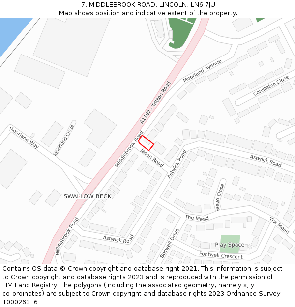 7, MIDDLEBROOK ROAD, LINCOLN, LN6 7JU: Location map and indicative extent of plot