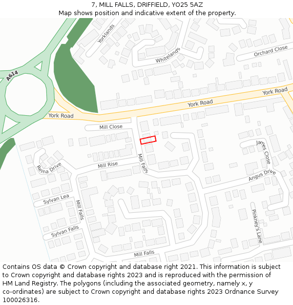7, MILL FALLS, DRIFFIELD, YO25 5AZ: Location map and indicative extent of plot