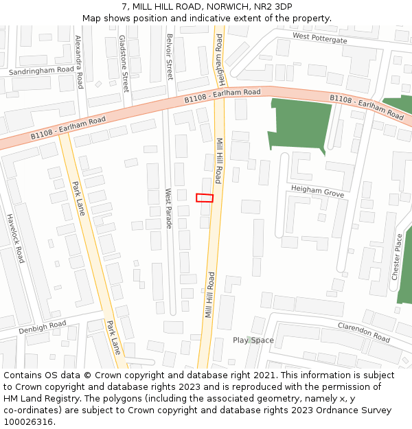 7, MILL HILL ROAD, NORWICH, NR2 3DP: Location map and indicative extent of plot