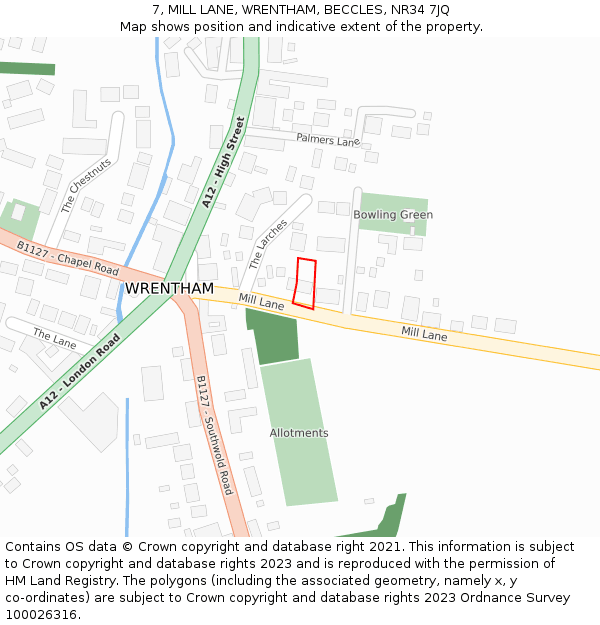 7, MILL LANE, WRENTHAM, BECCLES, NR34 7JQ: Location map and indicative extent of plot