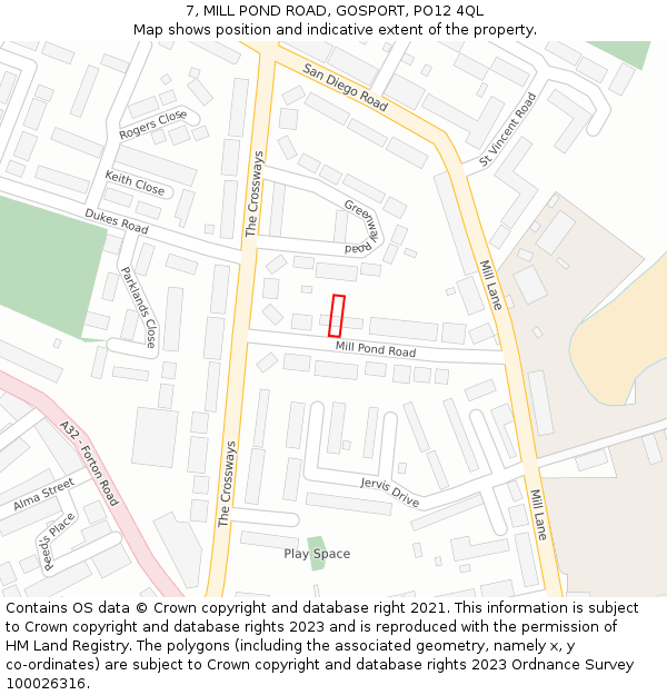 7, MILL POND ROAD, GOSPORT, PO12 4QL: Location map and indicative extent of plot
