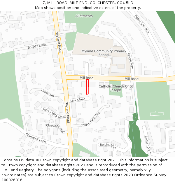 7, MILL ROAD, MILE END, COLCHESTER, CO4 5LD: Location map and indicative extent of plot