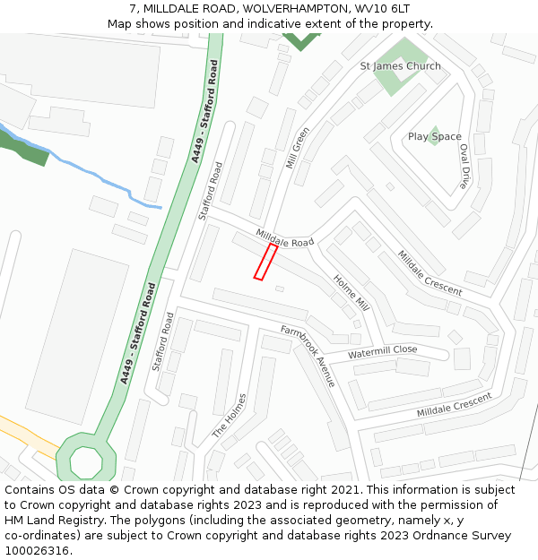 7, MILLDALE ROAD, WOLVERHAMPTON, WV10 6LT: Location map and indicative extent of plot