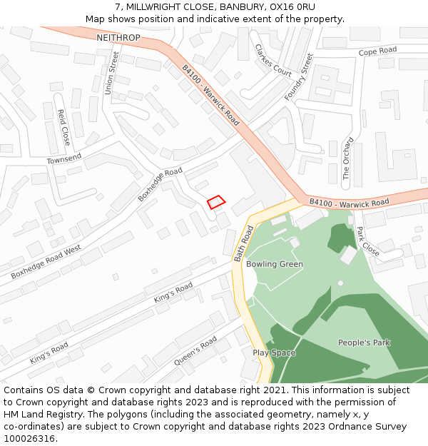 7, MILLWRIGHT CLOSE, BANBURY, OX16 0RU: Location map and indicative extent of plot