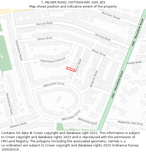 7, MILNER ROAD, NOTTINGHAM, NG5 2ES: Location map and indicative extent of plot