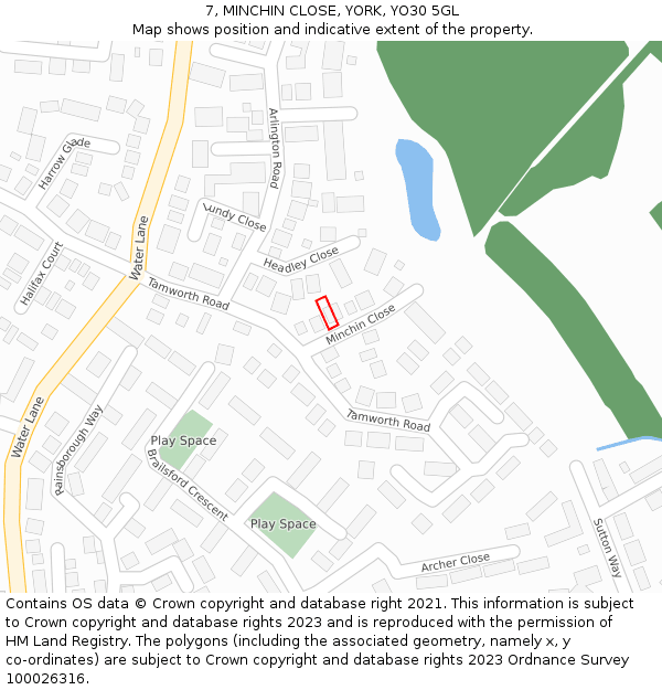 7, MINCHIN CLOSE, YORK, YO30 5GL: Location map and indicative extent of plot