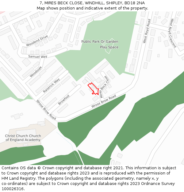 7, MIRES BECK CLOSE, WINDHILL, SHIPLEY, BD18 2NA: Location map and indicative extent of plot