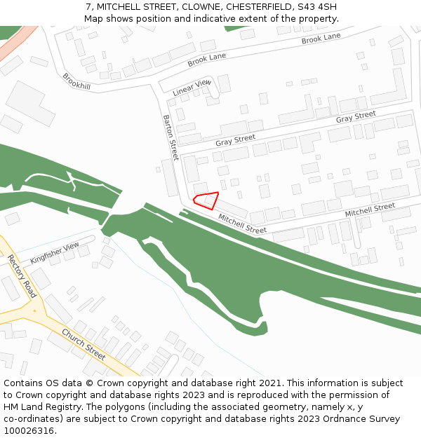 7, MITCHELL STREET, CLOWNE, CHESTERFIELD, S43 4SH: Location map and indicative extent of plot