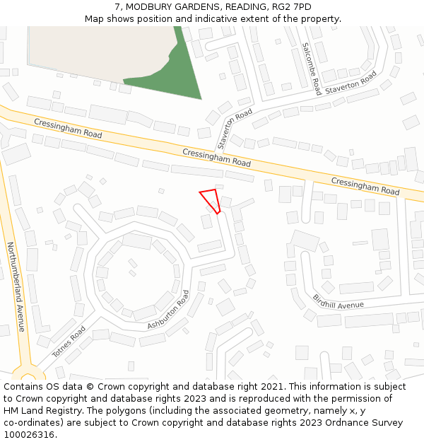 7, MODBURY GARDENS, READING, RG2 7PD: Location map and indicative extent of plot