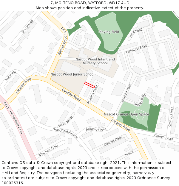 7, MOLTENO ROAD, WATFORD, WD17 4UD: Location map and indicative extent of plot