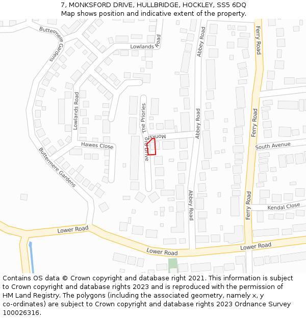 7, MONKSFORD DRIVE, HULLBRIDGE, HOCKLEY, SS5 6DQ: Location map and indicative extent of plot