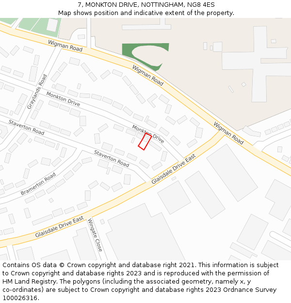 7, MONKTON DRIVE, NOTTINGHAM, NG8 4ES: Location map and indicative extent of plot