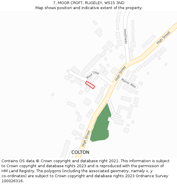 7, MOOR CROFT, RUGELEY, WS15 3ND: Location map and indicative extent of plot