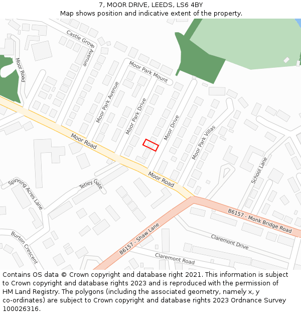 7, MOOR DRIVE, LEEDS, LS6 4BY: Location map and indicative extent of plot