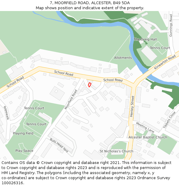7, MOORFIELD ROAD, ALCESTER, B49 5DA: Location map and indicative extent of plot