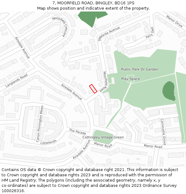 7, MOORFIELD ROAD, BINGLEY, BD16 1PS: Location map and indicative extent of plot