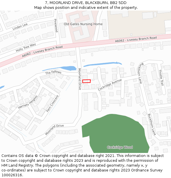 7, MOORLAND DRIVE, BLACKBURN, BB2 5DD: Location map and indicative extent of plot