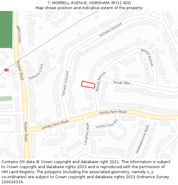 7, MORRELL AVENUE, HORSHAM, RH12 4DD: Location map and indicative extent of plot