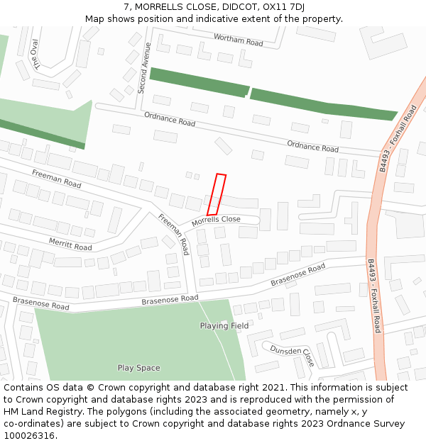 7, MORRELLS CLOSE, DIDCOT, OX11 7DJ: Location map and indicative extent of plot
