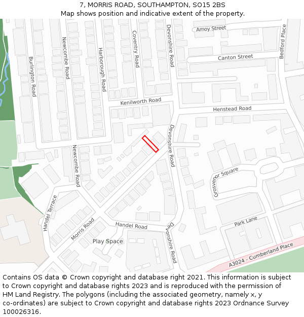 7, MORRIS ROAD, SOUTHAMPTON, SO15 2BS: Location map and indicative extent of plot