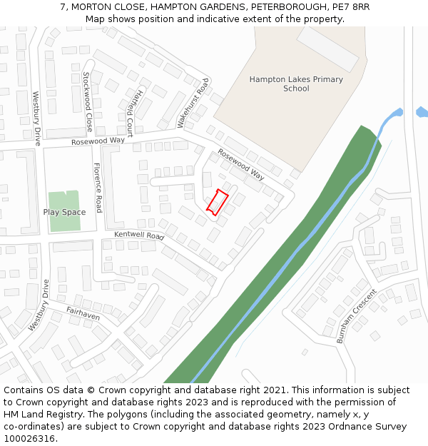 7, MORTON CLOSE, HAMPTON GARDENS, PETERBOROUGH, PE7 8RR: Location map and indicative extent of plot