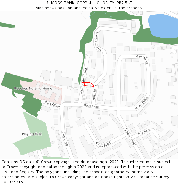 7, MOSS BANK, COPPULL, CHORLEY, PR7 5UT: Location map and indicative extent of plot