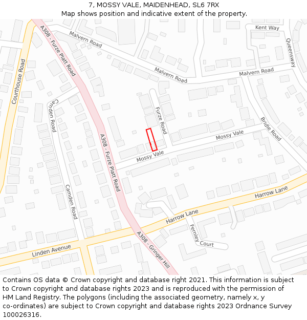 7, MOSSY VALE, MAIDENHEAD, SL6 7RX: Location map and indicative extent of plot