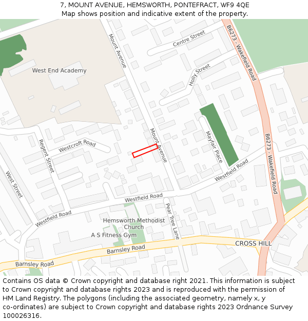 7, MOUNT AVENUE, HEMSWORTH, PONTEFRACT, WF9 4QE: Location map and indicative extent of plot