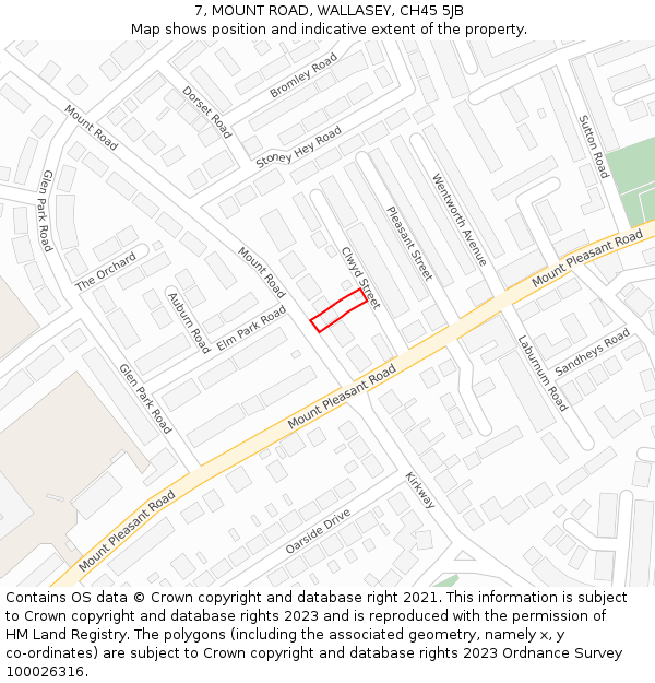 7, MOUNT ROAD, WALLASEY, CH45 5JB: Location map and indicative extent of plot