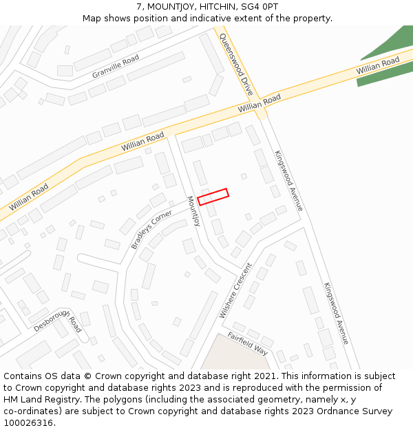 7, MOUNTJOY, HITCHIN, SG4 0PT: Location map and indicative extent of plot