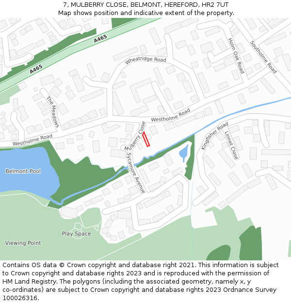 7, MULBERRY CLOSE, BELMONT, HEREFORD, HR2 7UT: Location map and indicative extent of plot