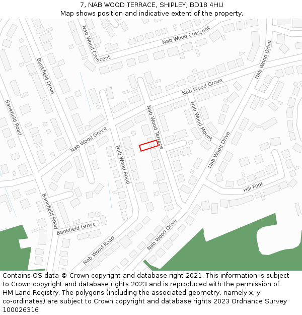 7, NAB WOOD TERRACE, SHIPLEY, BD18 4HU: Location map and indicative extent of plot