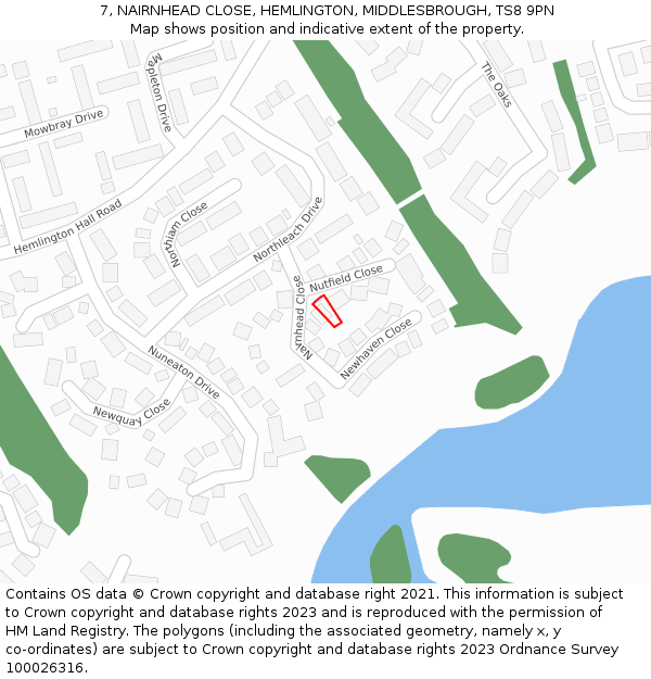 7, NAIRNHEAD CLOSE, HEMLINGTON, MIDDLESBROUGH, TS8 9PN: Location map and indicative extent of plot