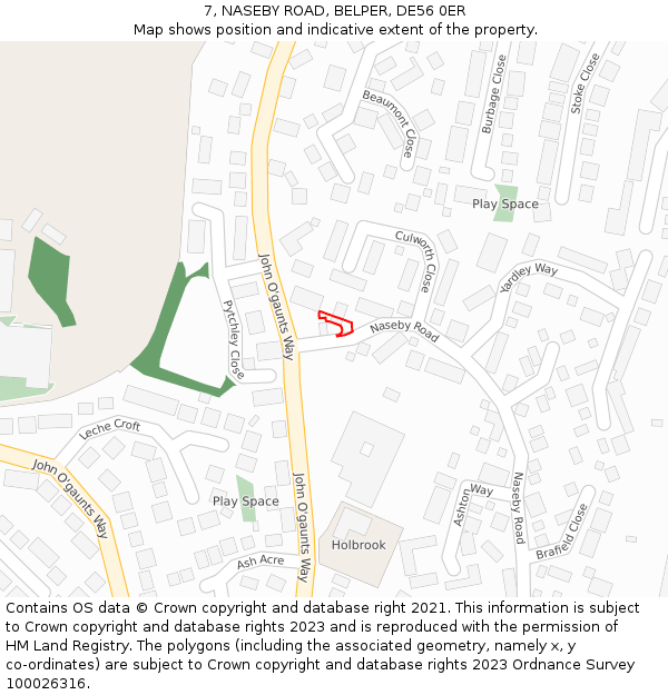 7, NASEBY ROAD, BELPER, DE56 0ER: Location map and indicative extent of plot