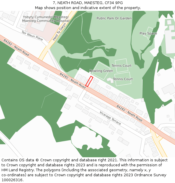 7, NEATH ROAD, MAESTEG, CF34 9PG: Location map and indicative extent of plot