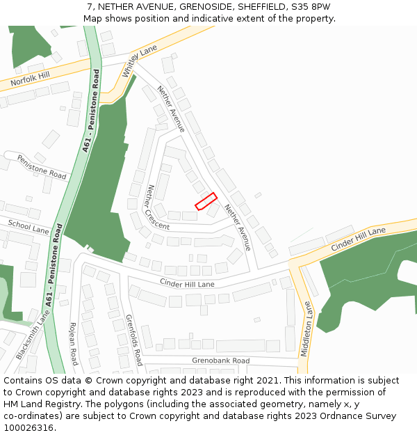 7, NETHER AVENUE, GRENOSIDE, SHEFFIELD, S35 8PW: Location map and indicative extent of plot