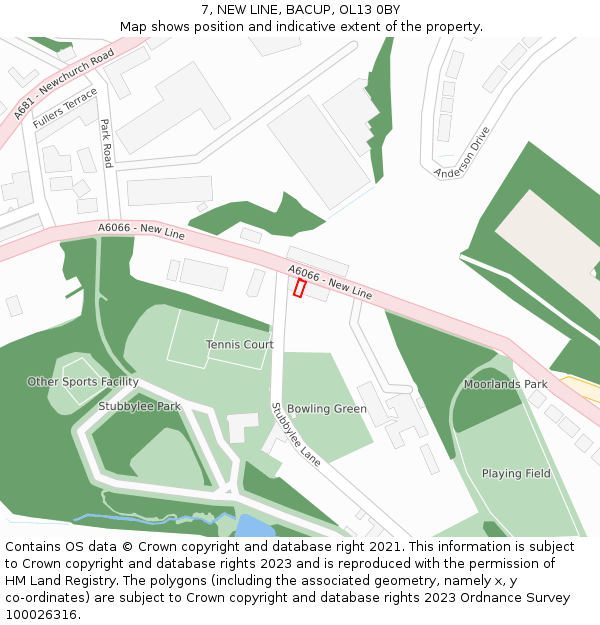 7, NEW LINE, BACUP, OL13 0BY: Location map and indicative extent of plot