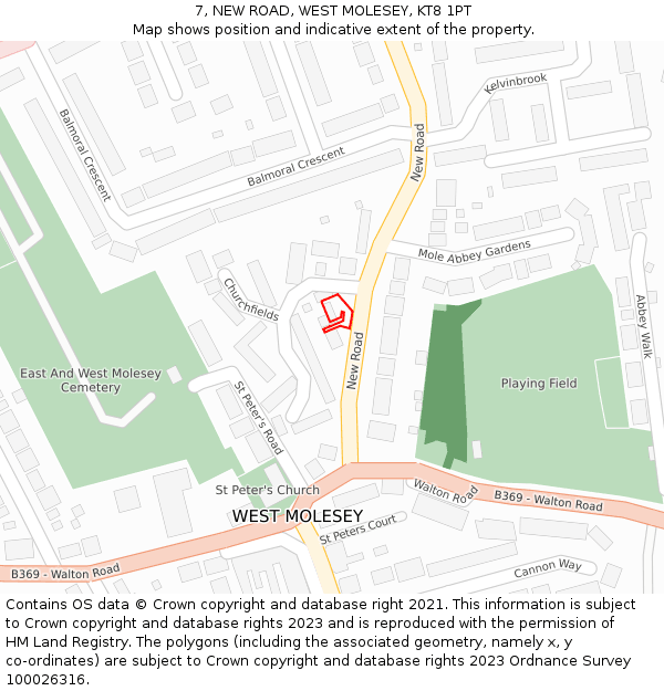7, NEW ROAD, WEST MOLESEY, KT8 1PT: Location map and indicative extent of plot