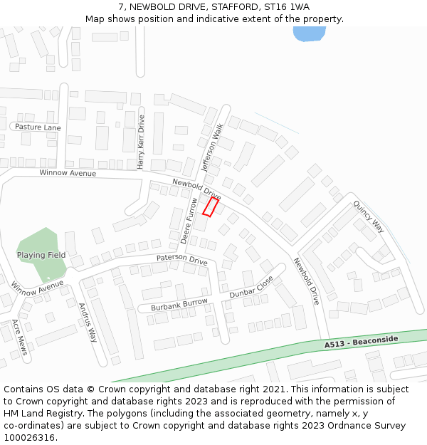 7, NEWBOLD DRIVE, STAFFORD, ST16 1WA: Location map and indicative extent of plot