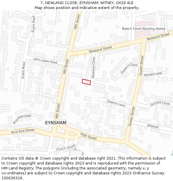 7, NEWLAND CLOSE, EYNSHAM, WITNEY, OX29 4LE: Location map and indicative extent of plot