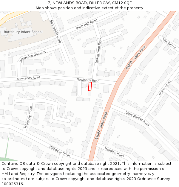 7, NEWLANDS ROAD, BILLERICAY, CM12 0QE: Location map and indicative extent of plot