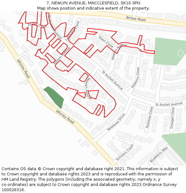 7, NEWLYN AVENUE, MACCLESFIELD, SK10 3PN: Location map and indicative extent of plot