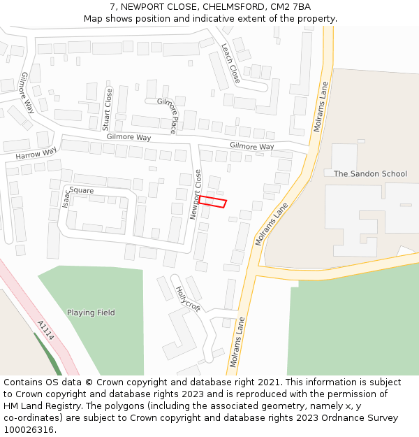 7, NEWPORT CLOSE, CHELMSFORD, CM2 7BA: Location map and indicative extent of plot