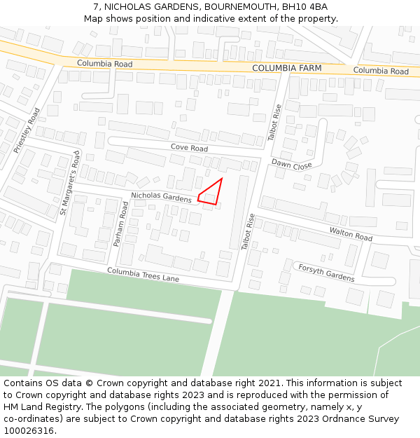 7, NICHOLAS GARDENS, BOURNEMOUTH, BH10 4BA: Location map and indicative extent of plot