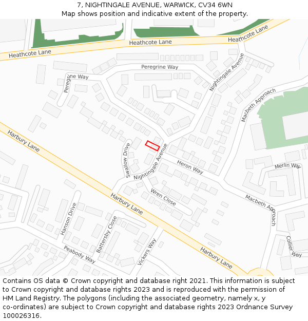 7, NIGHTINGALE AVENUE, WARWICK, CV34 6WN: Location map and indicative extent of plot