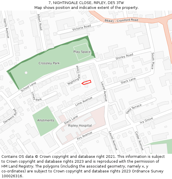 7, NIGHTINGALE CLOSE, RIPLEY, DE5 3TW: Location map and indicative extent of plot