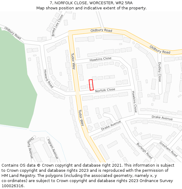 7, NORFOLK CLOSE, WORCESTER, WR2 5RA: Location map and indicative extent of plot