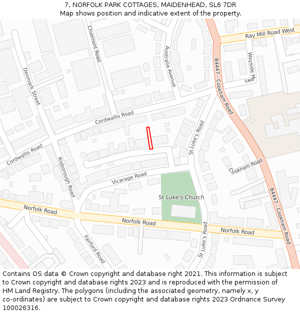 7, NORFOLK PARK COTTAGES, MAIDENHEAD, SL6 7DR: Location map and indicative extent of plot