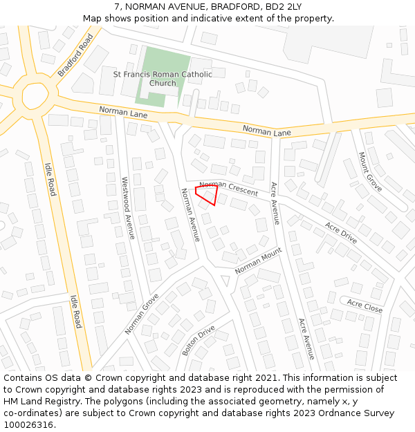7, NORMAN AVENUE, BRADFORD, BD2 2LY: Location map and indicative extent of plot